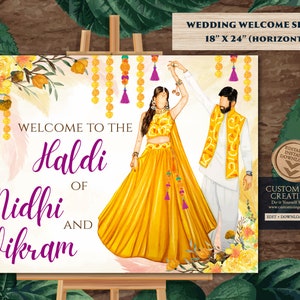 Welcome to Haldi Signs as Haldi Welcome Signs, Couple Haldi signages & Pithi signages, Haldi decoration as Haldi decor sign, Holud signages