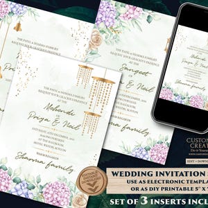 Florale Hindu-Hochzeitseinladung: Pastellfarbene Invite (Digitaler Download)
