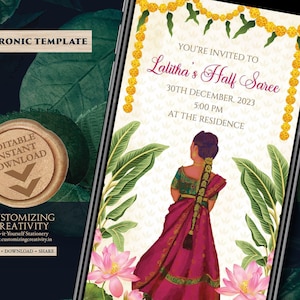 Half Saree Invitation: Floral Indian Ceremony Evite (Digital)