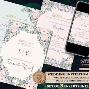 Floral Muslim Wedding Invitation: Nikkah, Pakistani Invite (Digital Download)