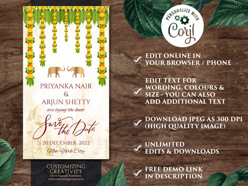 South Indian Save the date Digital as Tamil Wedding Save the dates Hindu Save the date Kalyanam /& Telugu Wedding Save the Date Electronic