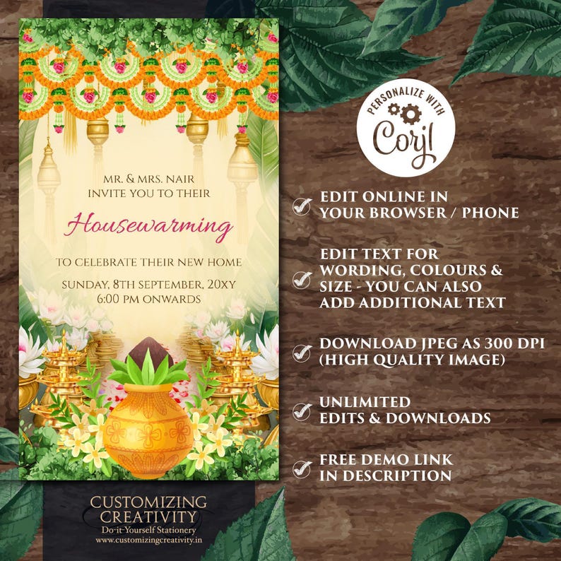 Indian Housewarming Invitation: Floral Gruhapravesam Invite (digital ...