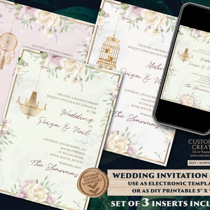 Invitations indiennes Mariage a Cartes d’invitation florales Mariage hindou, Invitations indiennes pastel, Cartes Shaadi florales Invitation de mariage indienne et sikhe