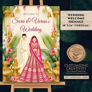 Hindoeïstische bruiloft welkomstbord: Indiaas bruiloftsdecor (digitale download)
