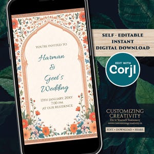 Digital Indian Wedding Invitation: Hindu Ceremony Invite (1080x1920 px JPEG Template)
