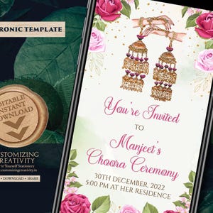 Chuda Wedding card as Chuda ceremony invite, Chuda invites & Chuda invitation, Sikh Wedding invite as Punjabi Wedding cards, Sikh invitation