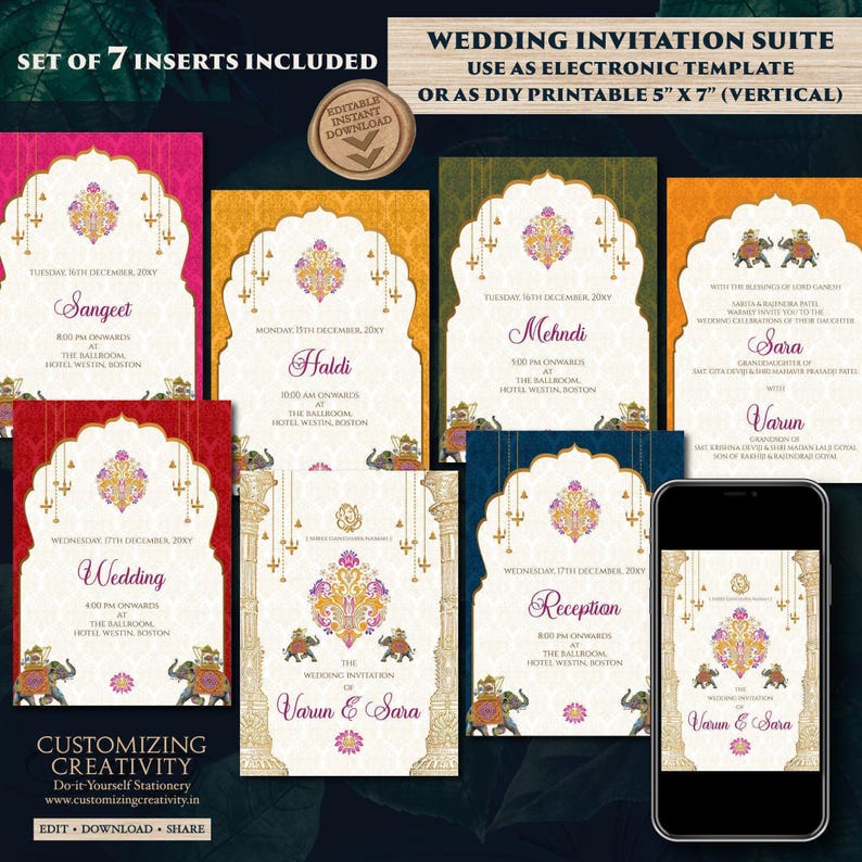 Digital Hindu Wedding Invitation: Gujarati Kankotri Template (5x7, PDF ...