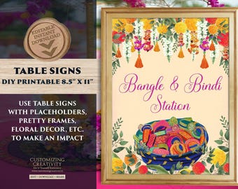 Bangle station signs Bindi Bar signs, Bindi station sign Bangle bar sign Mehndi decoration, Mehndi decor as Haldi decor & Food station sign