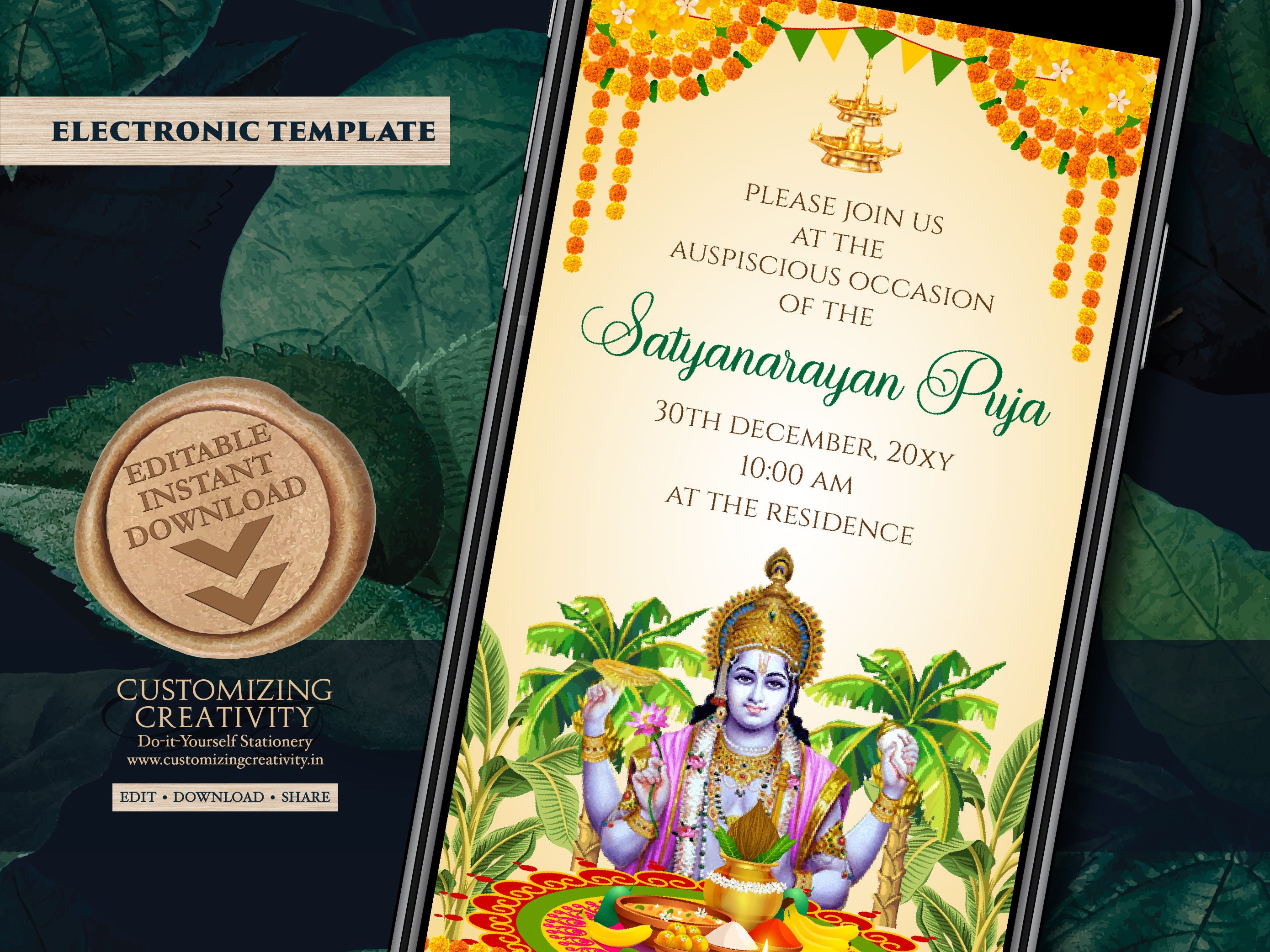 Satyanarayan cheap pooja invitation