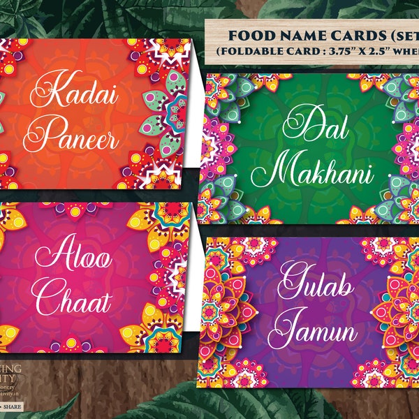 Indian Food tags Mehndi decor, Indian Menu place card & Mehndi decoration, Indian wedding decor Food Label Indian, Indian dinner food card