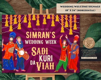 Sadi Kuri da Viah, Punjabi Welcome sign & Sikh Welcome sign, Punjabi Wedding Welcome sign as Punjabi Wedding decor sign, Punjabi Entry sign