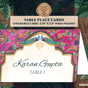 Peacock Food Label Indian Dinner as Wedding Place Cards Peacock, Paisley table cards Indian Wedding & Indian escort cards Paisley Name tags