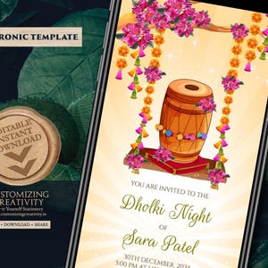 Dholki Night Invitation: Pakistani Wedding, Mehndi Cards (Digital Download)
