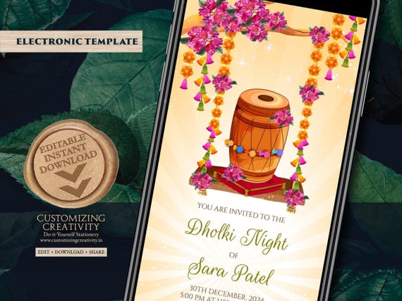 Dholki Night Invitation: Pakistani Wedding, Mehndi Cards (Digital Download)