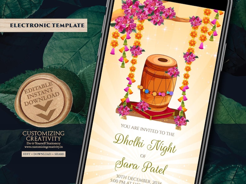 Dholki Night Invitation: Pakistani Wedding, Mehndi Cards (Digital Download) image 1