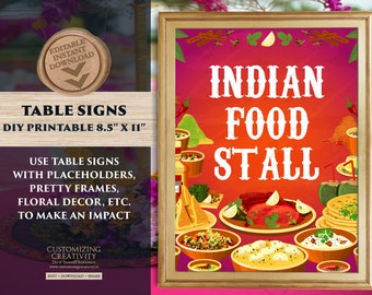 Wedding Food stall sign Indian Wedding decor, Indian food station decor & Mehndi decoration, Mehndi decor Haldi decor as Indian Food signs