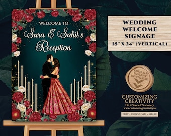 Welcome Reception sign & Indian Wedding Reception sign, Indian Reception sign as Indian Welcome sign Reception, Welcome to Reception sign
