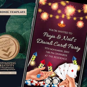 Diwali cards party invites Cards Night invitations, Digital Poker Night invitations & Diwali party invitations, Card party Diwali invites