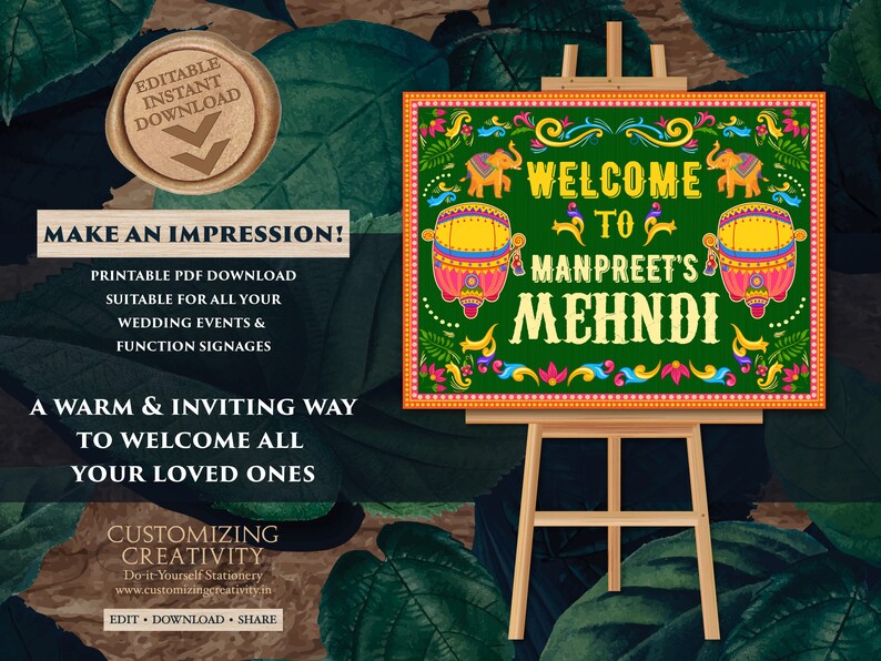 Mehndi Welcome Signs as Mehndi Signs, Jaggo Welcome signs & Mendhi signs, Punjabi Wedding Maiyan Signs as Mehendi decor sign Rickshaw Desi image 5