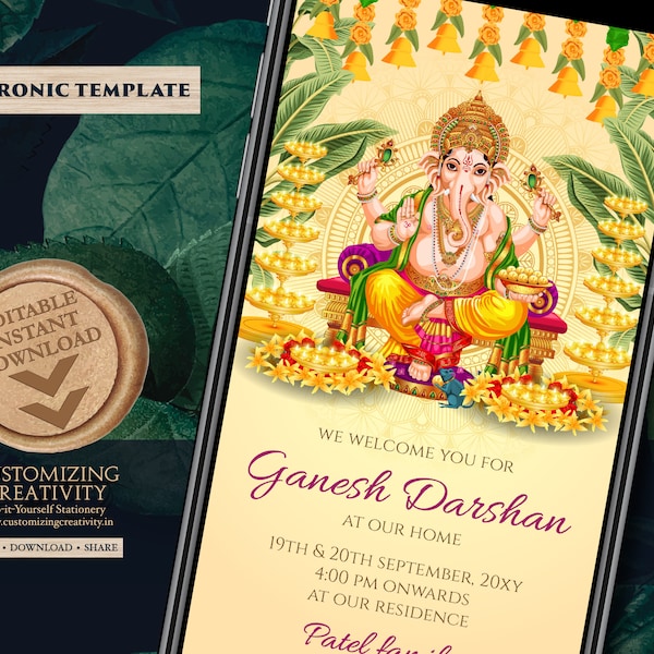 Ganesh Chaturthi invites Ganesh Darshan invitations, Ganpati darshan invites & Ganesh puja card, Ganesha invitations as Ganpati invitation