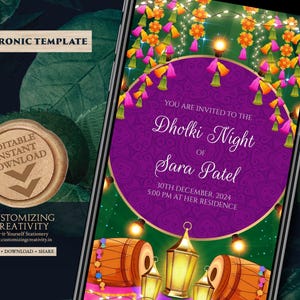 Digital Dholki Invitation: Mehndi, Pakistani Wedding (Electronic Template) image 1