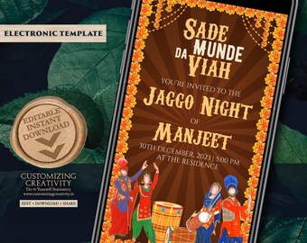 Digital Jaggo Night Invitation: Punjabi Wedding Invite (Digital Download)