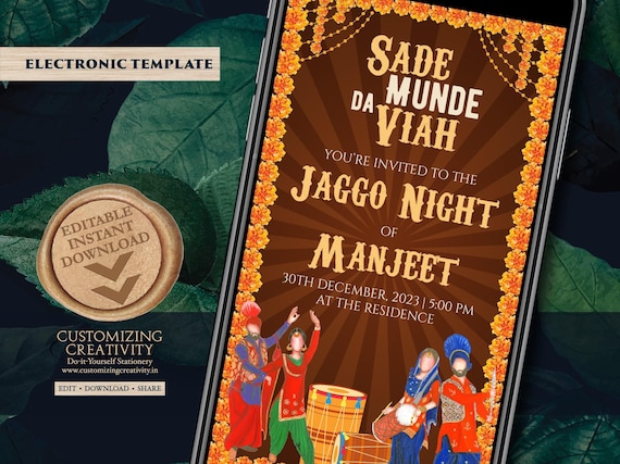 Digital Jaggo Night Invitation: Punjabi Wedding Invite (Digital Download)