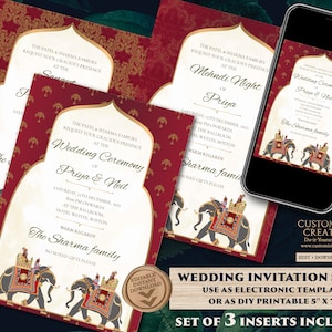 Convites de casamento indianos como convite de elefante Cartão de casamento hindu, convites hindus como convite de casamento real, convite indiano elefantes