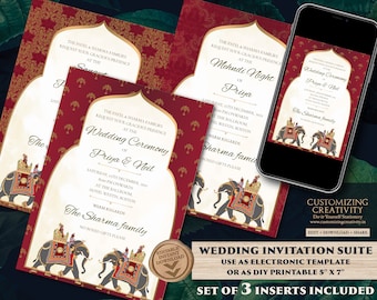 Indian Wedding Invitations as Elephant Invitation Hindu Wedding card, Hindu invitations as Royal Wedding invite, Indian Invitation Elephants