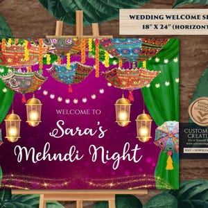 Regenschirm Mehndi Willkommen Zeichen: indische Hochzeitsdeko (digitaler Download)