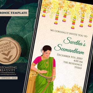 Godh Bharai invite Valaikappu Seemantham invite Godh bharai, South Indian Baby Shower invite as Sreemantham invite as Seemantham invitation