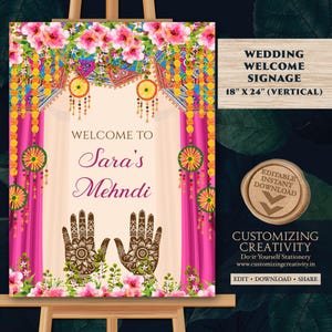 Mendhi welcome sign Mehndi signs as Mehendi decor, Mehndi posters & Mehendi Welcome Sign, Mehndi sign board as Mehendi sign, Mendhi signs