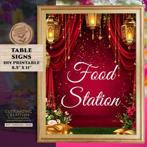 Indian food table sign Mehndi favour sign, Desi Wedding decor food station & Indian wedding Food stall sign, Shaadi food station printable