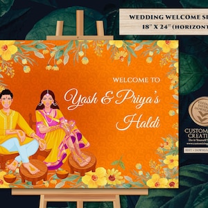 Letrero de bienvenida Haldi: Decoración para bodas indias (Plantilla digital)