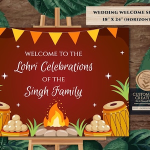 Welcome to Lohri sign Happy Lohri decor, First Lohri Welcome Signs & Happy Lohri posters, Lohri decoration as Lohri Party sign, Lohri banner