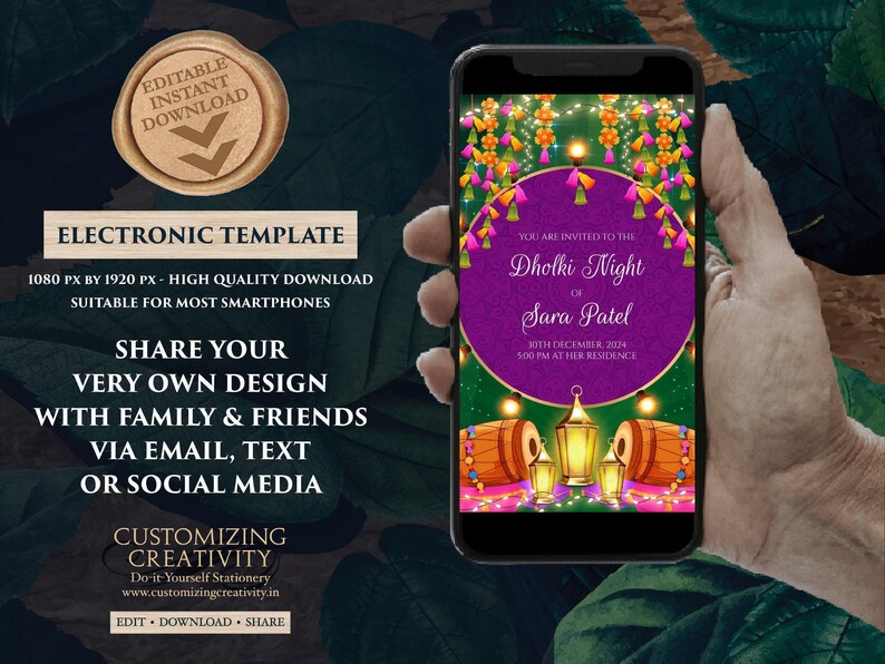 Digital Dholki Invitation: Mehndi, Pakistani Wedding (Electronic Template) image 5