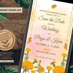 Marigold Indian Wedding Save the Date: Genda Phool Electronic Invite (Digital Download)