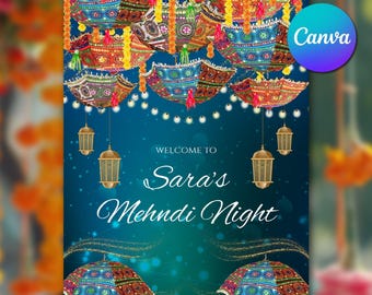 Mehndi Night Welcome Sign Canva Template Mehndi Welcome Sign, Henna Night Welcome Sign Printable, Muslim Wedding Decor Sign Instant Download