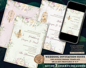Floral Indian Wedding Invitation: Pastel Shaadi Cards (Digital Download)
