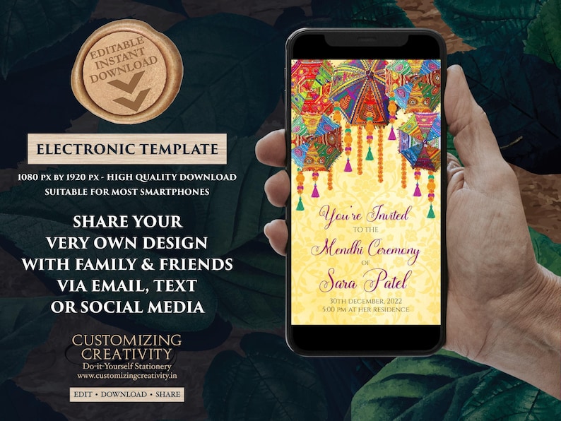 Digital Mehndi Invitation: Henna Party Electronic Template image 5