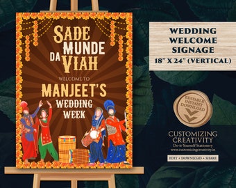 Sade Munde da Viah, Punjabi Signos de bienvenida y signos de bienvenida Sikh, signos de boda punjabi como signo de decoración punjabi, signo de entrada punjabi Boda sij