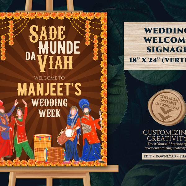 Sade Munde da Viah, Punjabi Welcome signs & Sikh Welcome signs, Punjabi Wedding signs as Punjabi decor sign, Punjabi Entry sign Sikh Wedding