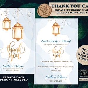 Modèle de carte de remerciement marocain en arabe Thank You Notecard Indien, hindou Merci Mariage en tant qu’Indien Merci Merci tag Mariage musulman Arabe