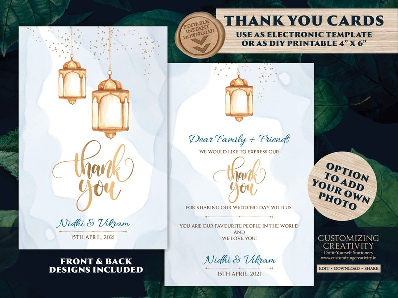 Moroccan Thank You Card Template as Arabic Thank You Notecard - Etsy