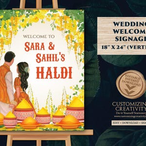 Letrero de bienvenida Haldi: Decoración para bodas indias (Descarga digital)