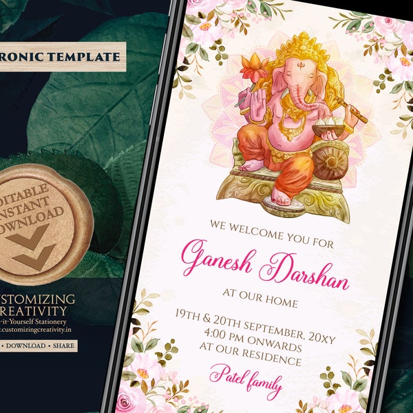 Ganesh Darshan invites Ganesh Chaturthi card, Ganesha invitations as Ganpati darshan invitations & Ganesh puja cards as Ganpati invitations