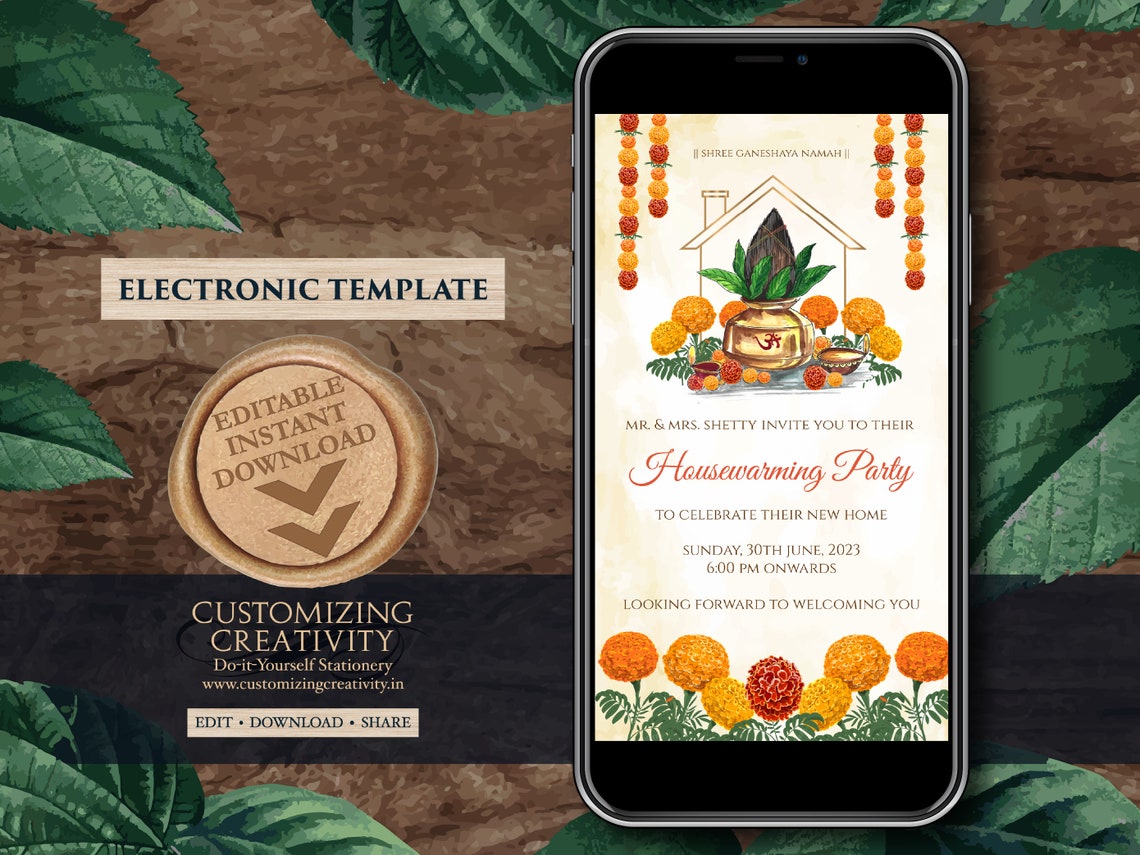 Indian Housewarming Invitations & Indian New Home Invites Etsy