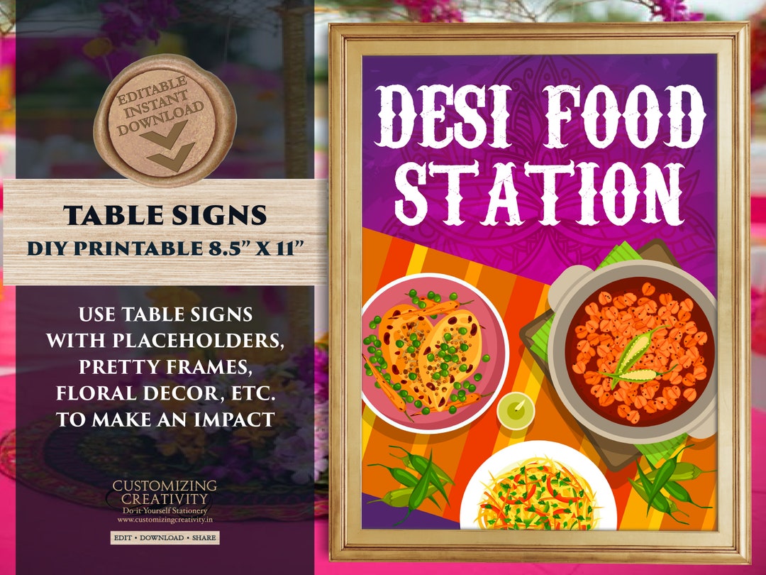 Indian Wedding Food Signs Henna Station Signs, Indian Food Station Sign