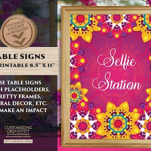 Selfie station sign Desi Wedding decor, Henna station signs & Mehndi decoration, Mehndi decor station Haldi decor, Indian Food station signs