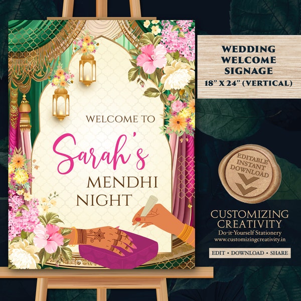 Mehndi welcome signs as Mehndi decor, Mehndi posters & Mehendi Welcome Sign, Mehndi sign as Mehendi signs, Mendhi welcome sign Mendhi sign